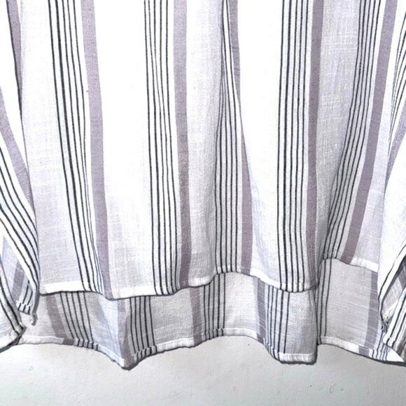Fred David Womens Striped Button-Front Blouse With Tie Sleeves L White & Gray - Picture 4 of 8